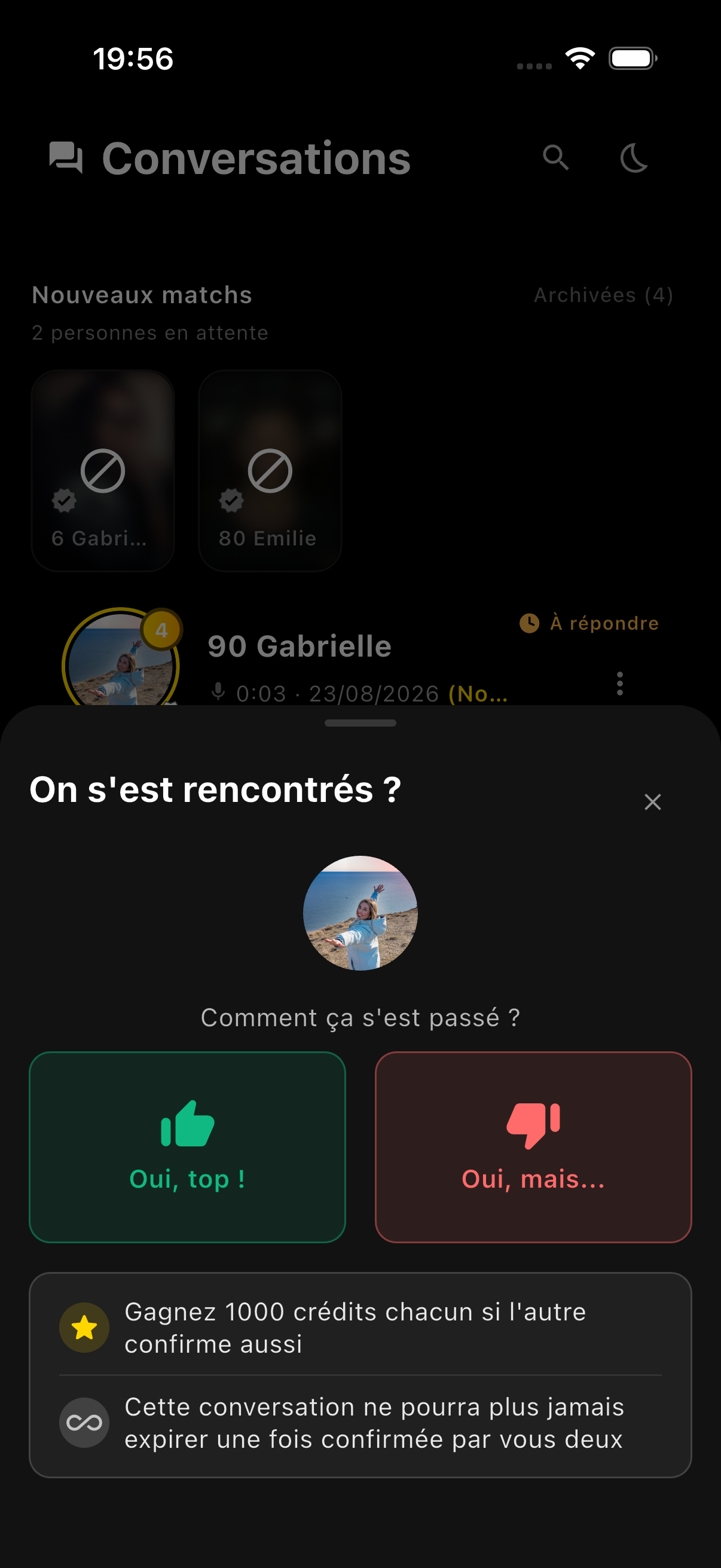 Écran « On s’est rencontrés ? » sur Meeeter