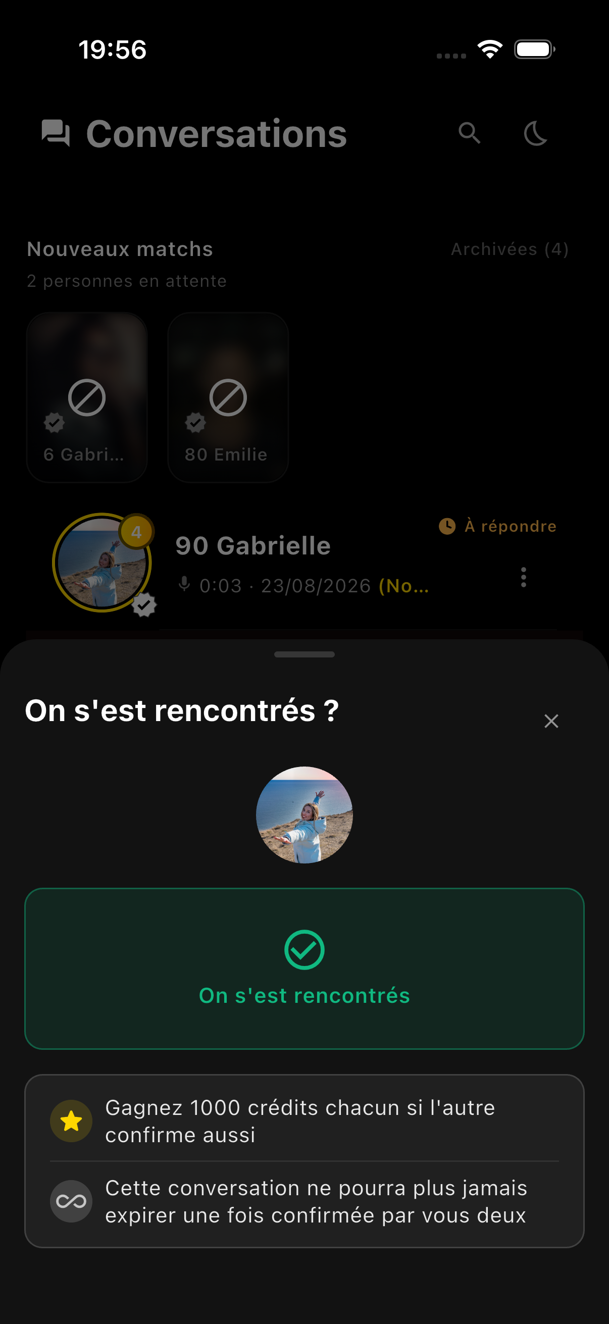 Confirmation de rencontre à l’aveugle sur Meeeter